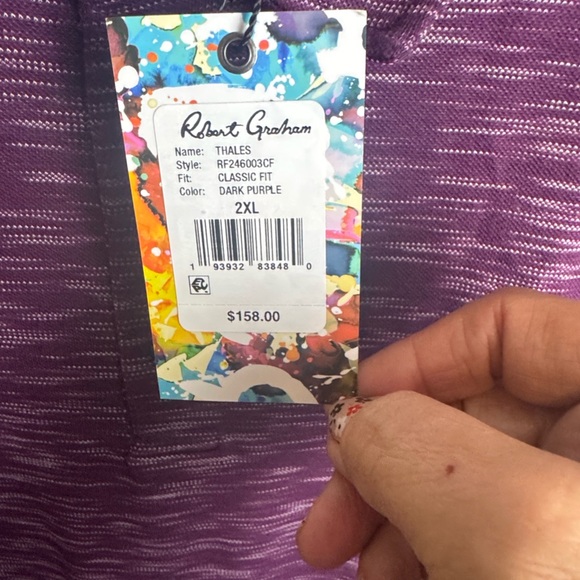 NWT Robert Graham Long Sleeve Polo Shirt Mens XXL Purple Heather $158 - Picture 11 of 13